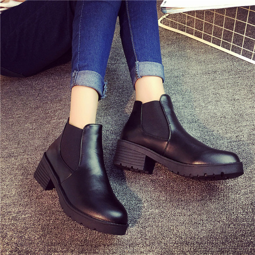 Chelsea Boots for Women - Autumn/Winter 2017 New Low-Heeled Flat Round-Toe Korean Version Martin Boots and Ankle Boots