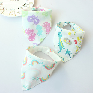Baby gauze bib baby cotton bib bib four-layer cartoon printed baby triangle towel