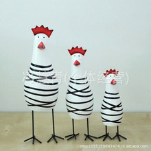 黑色条纹木制套三公鸡装饰套件/摄影道具用品/家居摆设手工