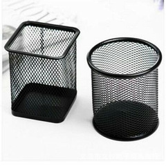 創意鐵筆筒 金屬圓筆筒 收納方形筆筒 鐵藝圓形桌面文具用品