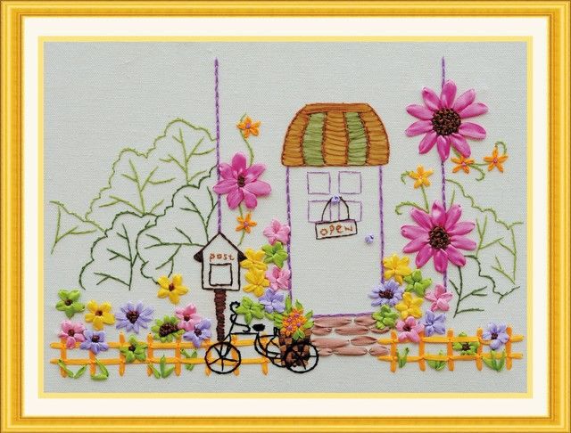 Oujin cinta bordado hecho a mano material de bricolaje Paquete de diversión para niños ciudad natal simple fácil bordado algodón impresión lavable