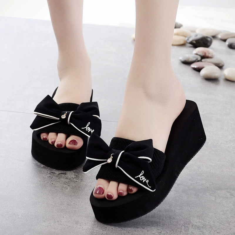 Shanjiao, 6 см, нескользящая обувь ручной работы на высоком каблуке с бантом, модная женская пляжная обувь для отпуска и путешествий