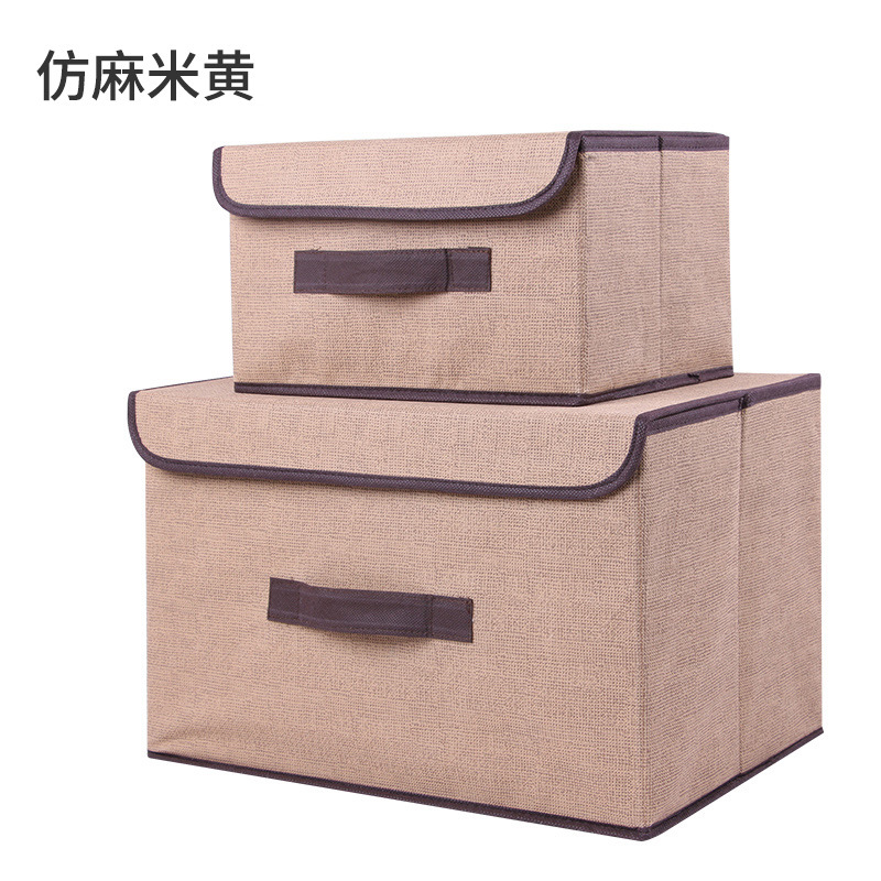 Juego de cajas de almacenamiento de tela no tejida imitación lino, cajas de almacenamiento impresas en varios tamaños, cajas de almacenamiento de tela plegables portátiles al por mayor.