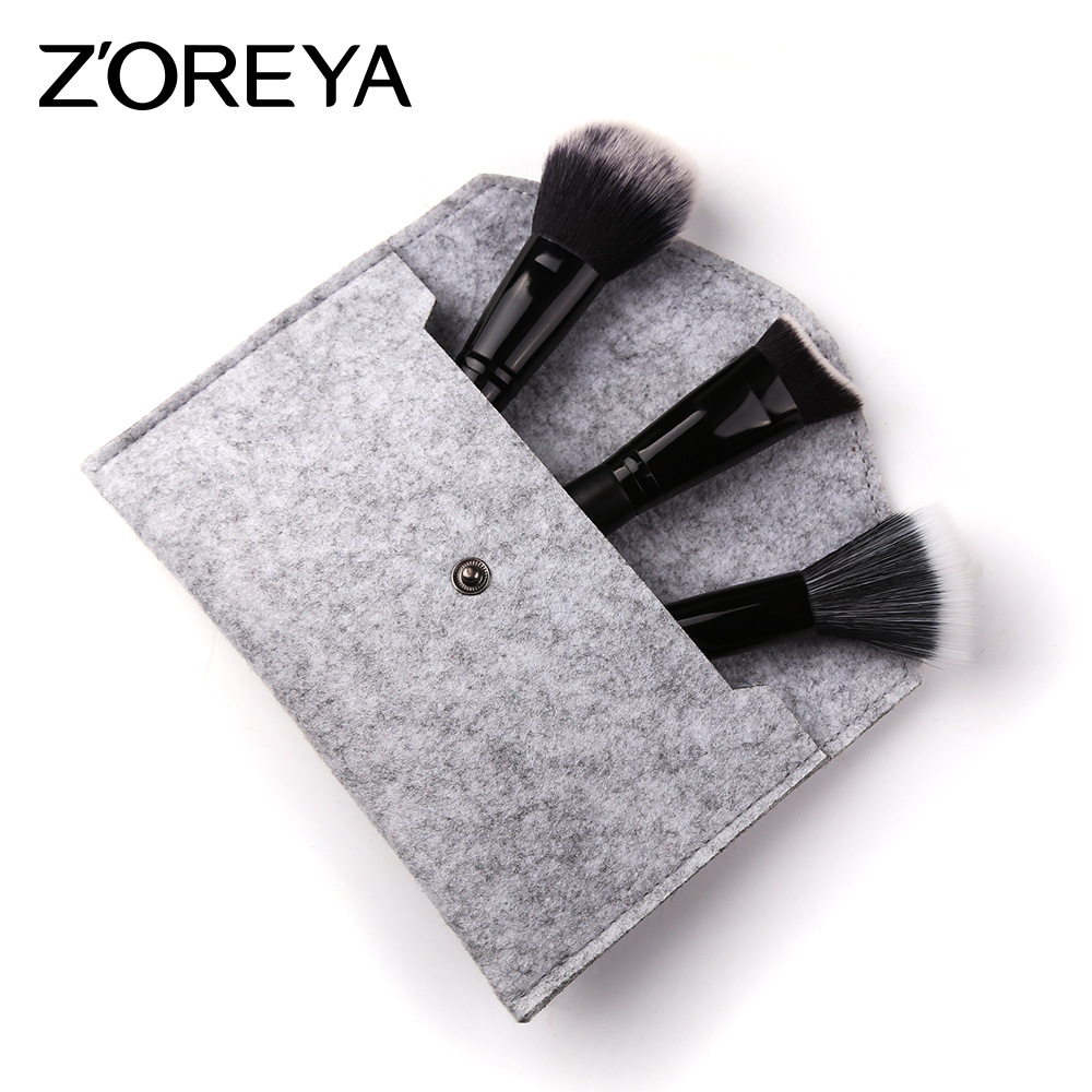 Zhuolya maquillaje herramientas nuevo 3 maquillaje cepillo conjunto negro Mango de madera fibra artificial maquillaje cepillo conjunto