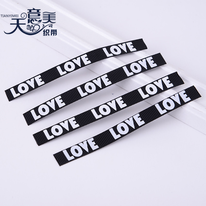 Cinta de raso con logotipo impreso a medida, cinta acanalada negra de 1 cm, accesorios para prendas de vestir, cordón