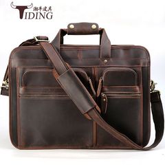 Leather briefcase genuine leather business men's 17-inch laptop bag Crazy Horse leather shoulder bag