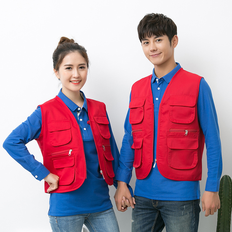 Spring and Autumn Workwear Canvas Multi-Pocket Vest with Zipper and Printed Logo, Stylish and Casual Workwear Spring and Autumn Workwear Canvas Multi-Pocket Vest with Zipper and Printed Logo, Stylish and Casual Workwear