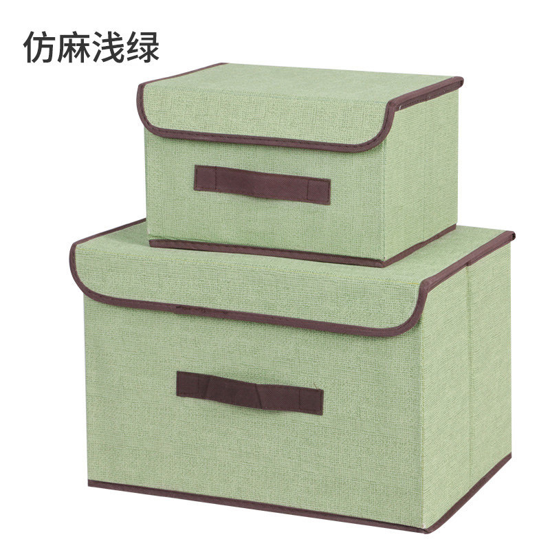 Juego de cajas de almacenamiento de tela no tejida imitación lino, cajas de almacenamiento impresas en varios tamaños, cajas de almacenamiento de tela plegables portátiles al por mayor.