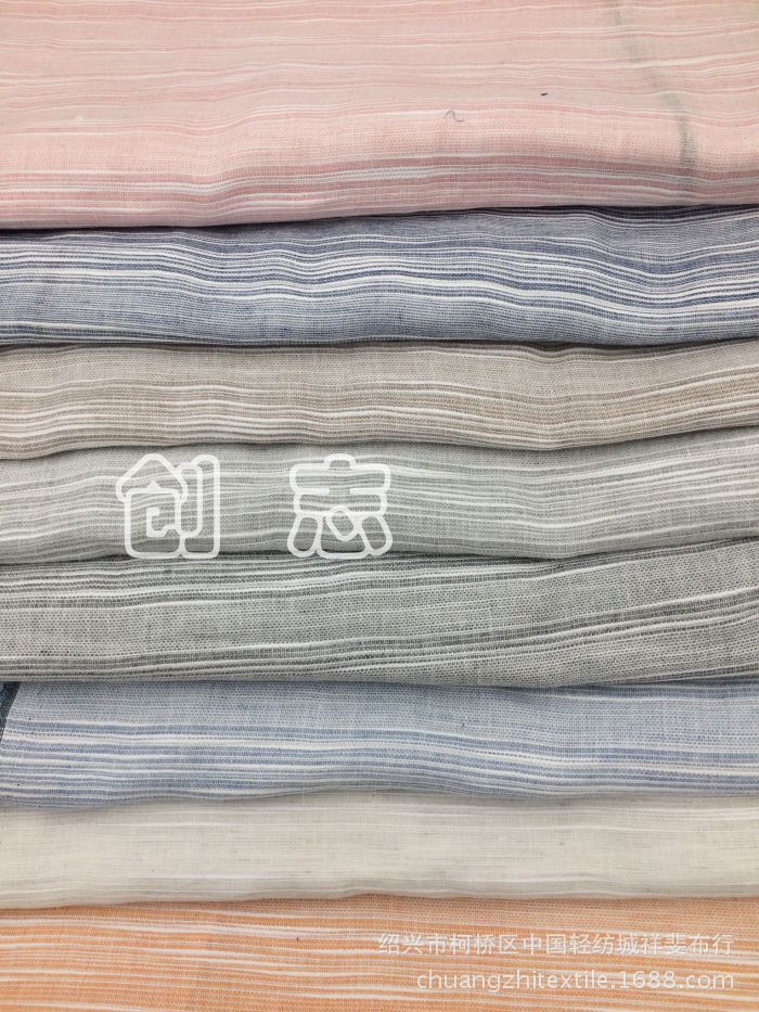 梭织色织粗竹节条纹米通布大肚纱提花面料淘现货面料南通色织