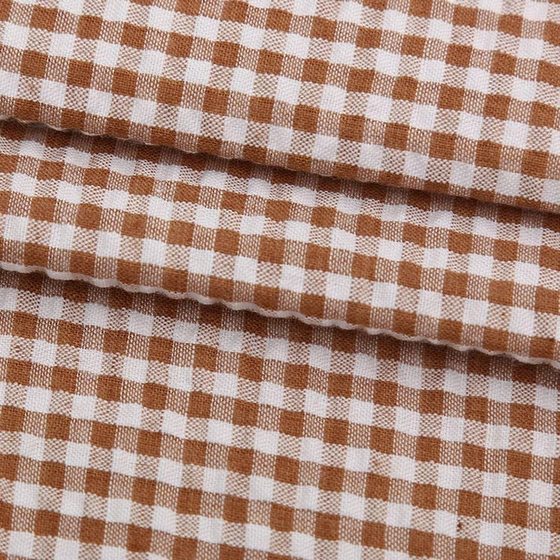 Spot polyester cotton yarn-dyed bubble cloth fabric plaid dress shirt fabric