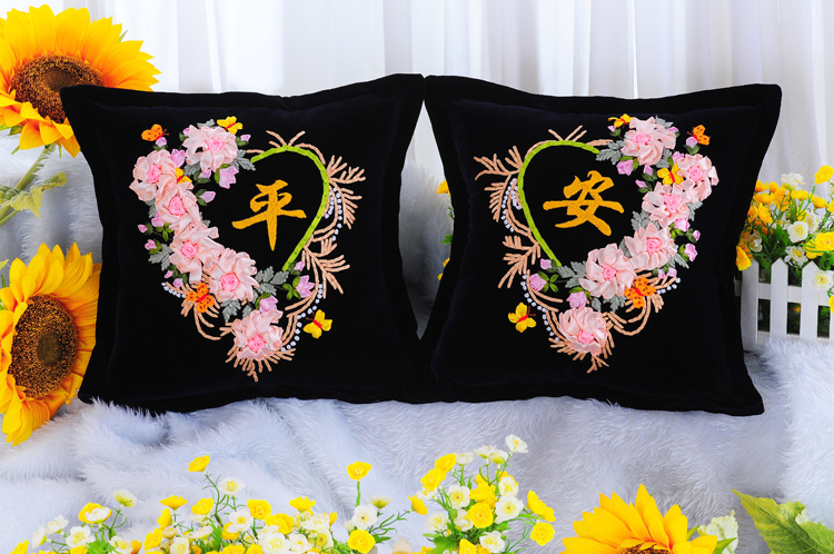 Oujin fábrica cinta de seda bordado almohada cojín cubierta sala de estar dormitorio flor tridimensional hecho a mano DIY punto de cruz entrega de una sola pieza