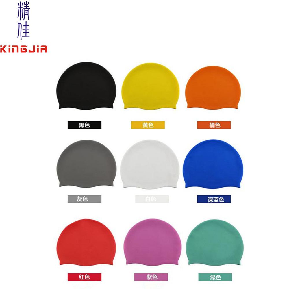 Gorro de natación de silicona de color sólido, universal para niños y adultos, con logo, venta directa de fábrica.