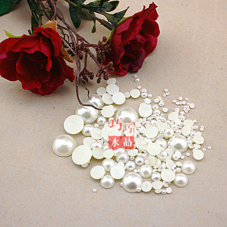 跨境直供热销款ABS塑料平底米白色半圆珍珠 美甲装饰 diy饰品配件