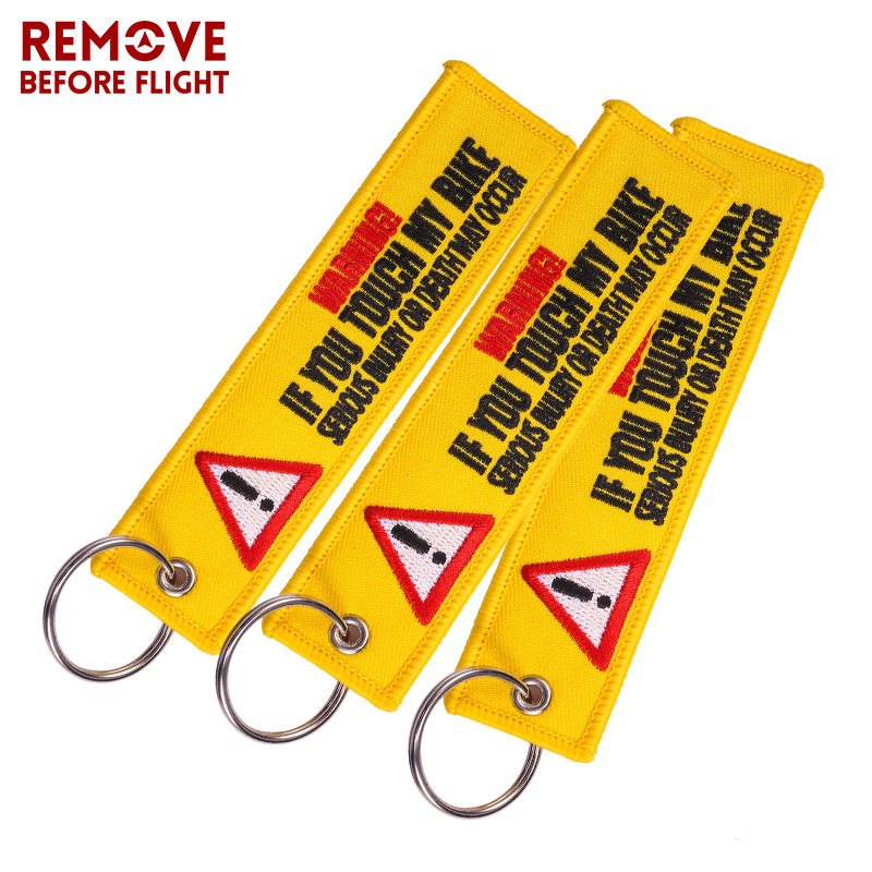 Foreign Trade Fashion Jewelry Embroidery Keychain Hanging Ornaments Yellow Embroidery Warning Danger Warning Mark Bicycle Keychain