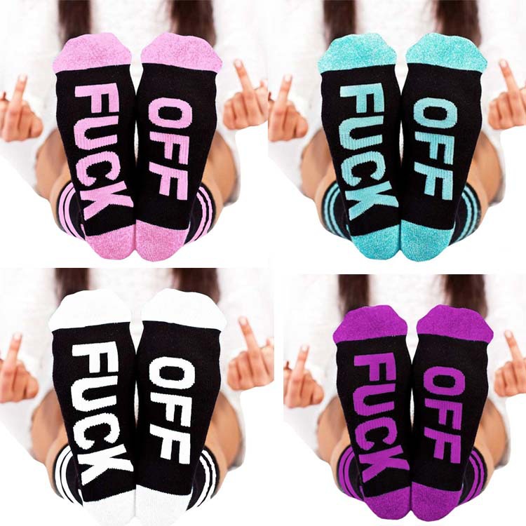 2025d FUCK OFF Sole English Letter Unisex Mid-Calf Cotton Socks Funny_voghion.com