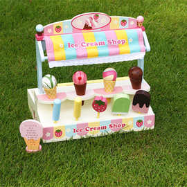 夏日新款冰淇淋台雪糕架冰激凌贩卖店木制 儿童过家家玩具幼儿园