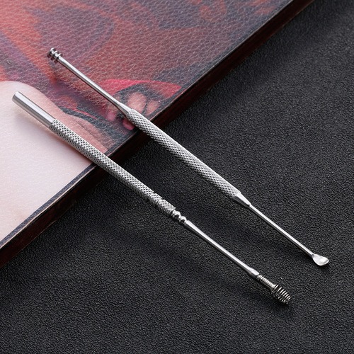 Stainless steel spiral ear scoop single adult double-head household spring ear pick portable ear pick tool