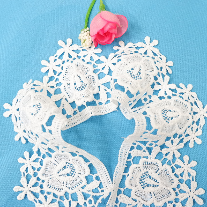 蕾丝刺绣涤纶宽花边鞋材手袋绣花面料镂空条码法式蕾丝刺绣花边