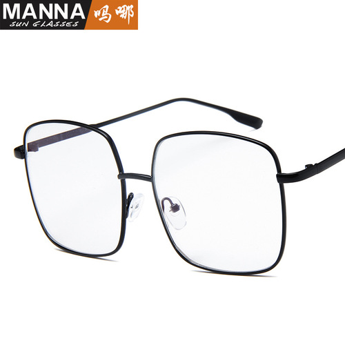 New anti-blue light metal large-frame glasses frames Fashionable flat glasses Internet celebrity face-shaping glasses