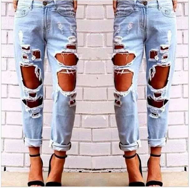 AliExpress Взрывы Европа и Америка дикий сексуальный преувеличенный большой дырой царапины нищий парень джинсы