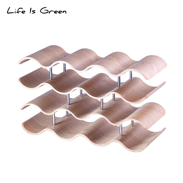 Home Hotel bar estante del vino de madera creativa en forma de onda estante del vino de uva soporte de exhibición de madera maciza botella de vino rack