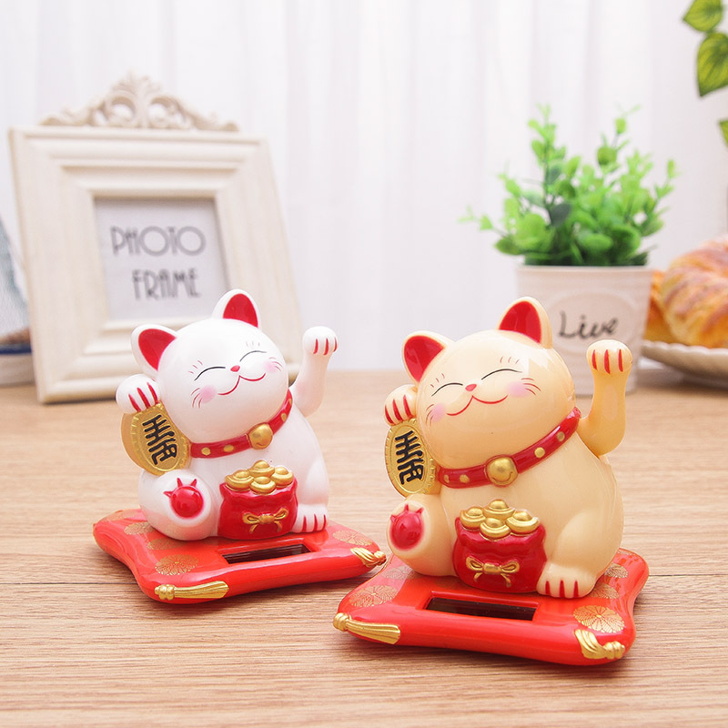 Small Waving Hand Lucky Cat Solar Waving Cat Creative Car Decoration Car Ornaments Craft Gifts