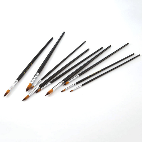 Cross-border nylon paint brush 9 black matte painting pen set gouache acrylic oil painting brush art supplies wholesale
