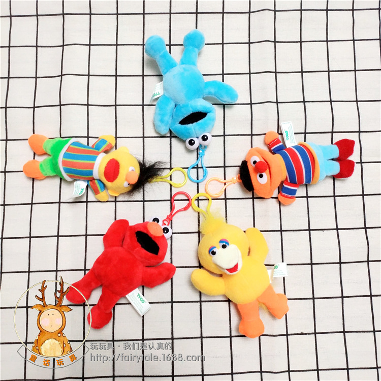 芝麻街钥匙扣の摩羯红艾莫巴仔安仔蓝艾莫毛绒玩具挂件挂件车饰品