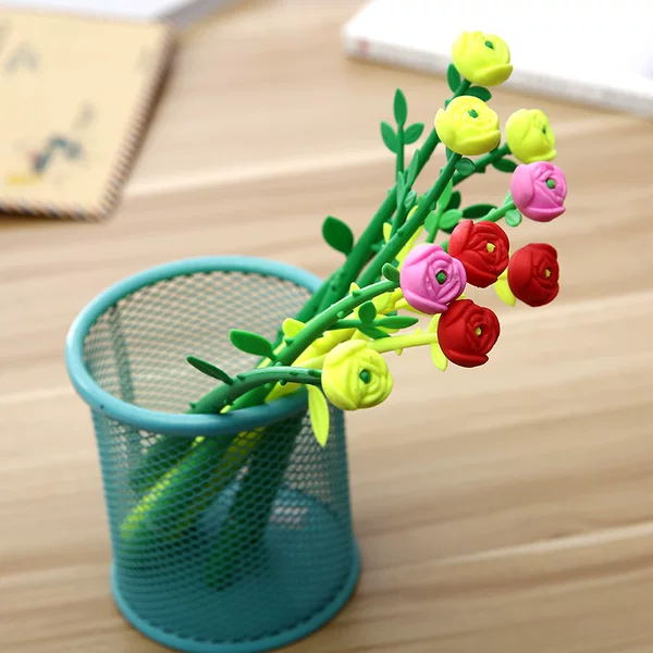 Korean New Creative Student Gifts, Learning Stationery, Rose Flower Black Gel Pen, Office Signature Pen