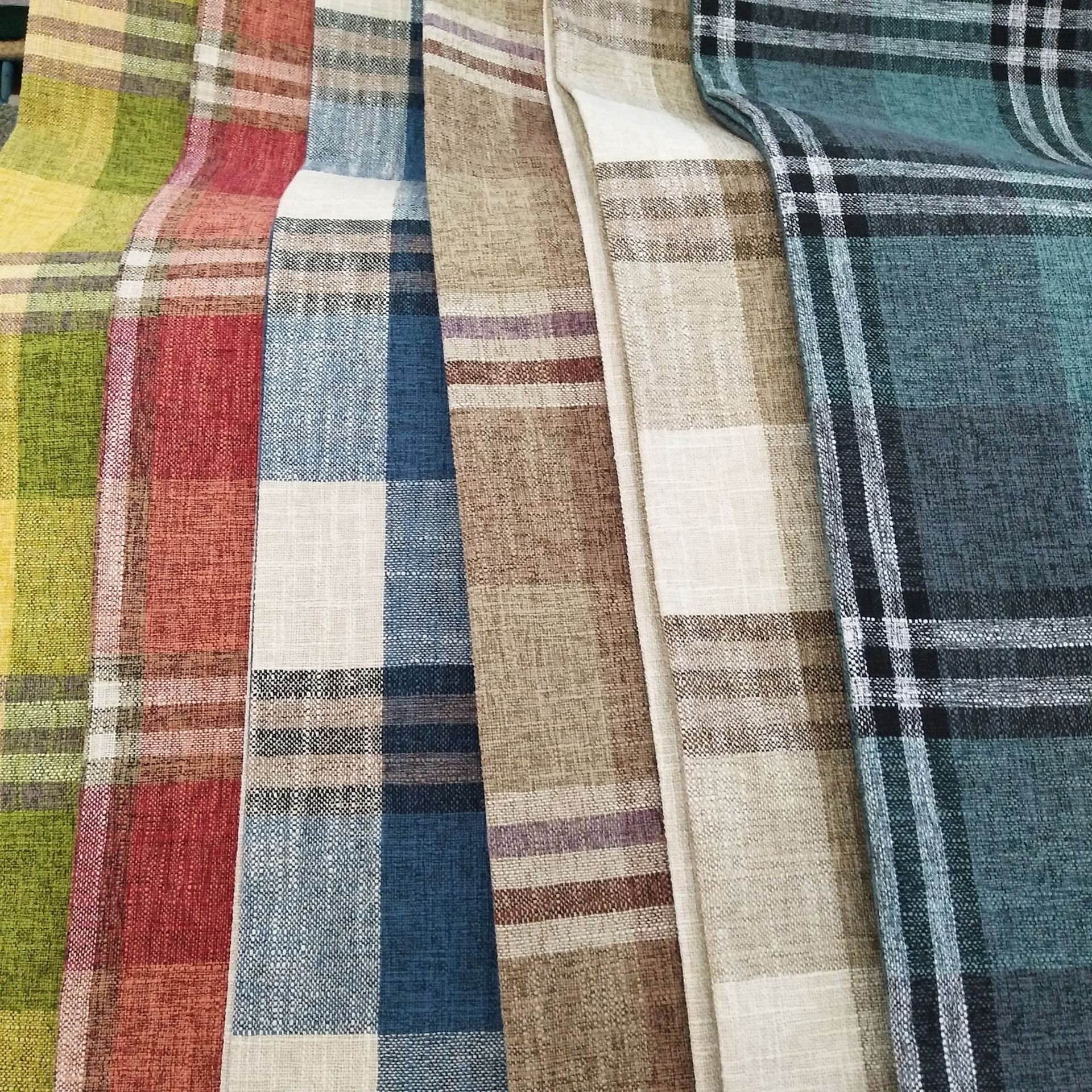 欧美现代格子麻布混纺 沙发布料批发桌布抱枕靠垫面料厂家直销