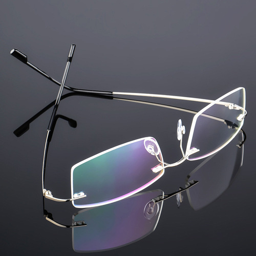 Super elastic titanium ultra-light rimless glasses frame myopia glasses frame wholesale foldable temples 858