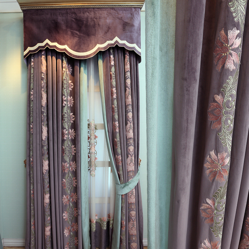 荷兰绒刺绣高档卧室成品窗帘遮光布料厂家批发 ins此款不供跨境