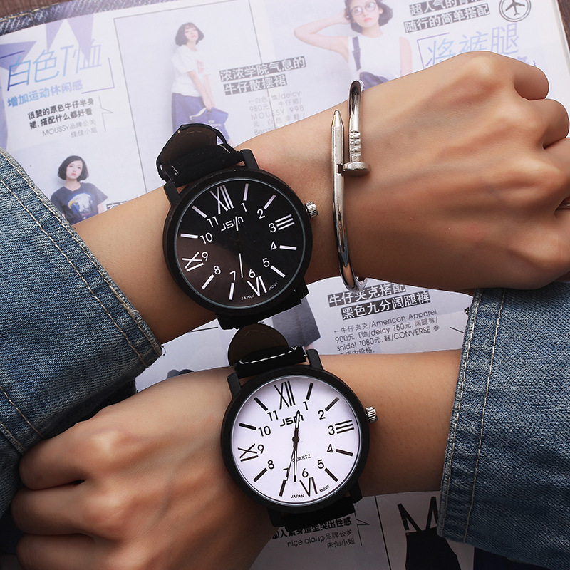 韩国手表女韩版时尚潮流复古简约中学生男表情侣手表一对石英表