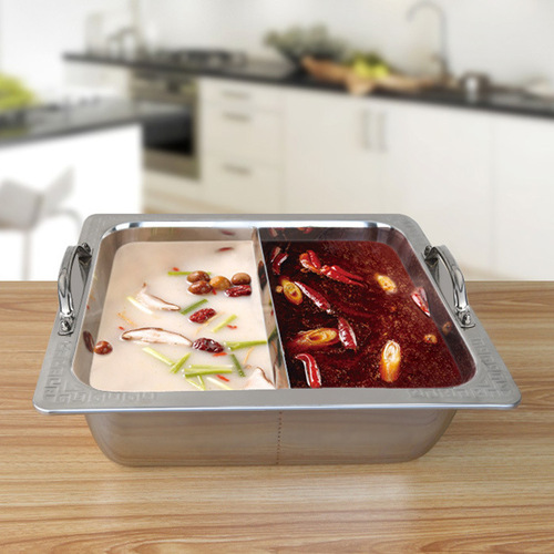Thickened stainless steel non-magnetic square hot pot basin clear soup two-flavored mandarin duck mother-in-law square basin submarine square fishing soup pot