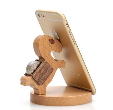 Soporte de madera para teléfonos móviles creativos Pony Teléfonos móviles Toma Monedas de haya Perezoso Teléfonos móviles Logos grabados