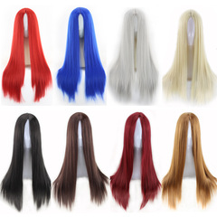 European, American and African new style black medium-parted long straight hair women's chemical fiber high temperature wire wig manufacturer wholesale