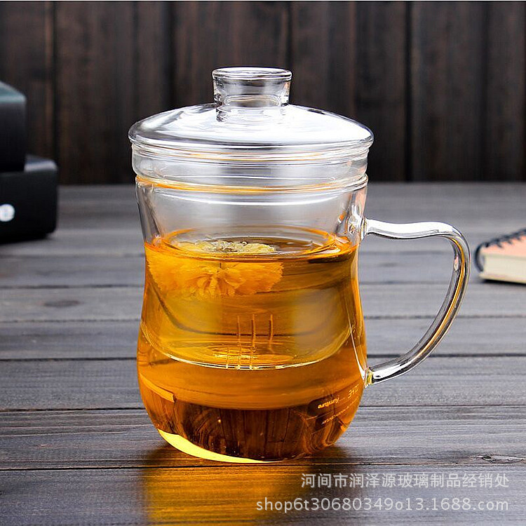 普通款花茶泡茶杯带过滤玻璃茶杯淑女杯美体三件杯高硼硅玻璃茶具