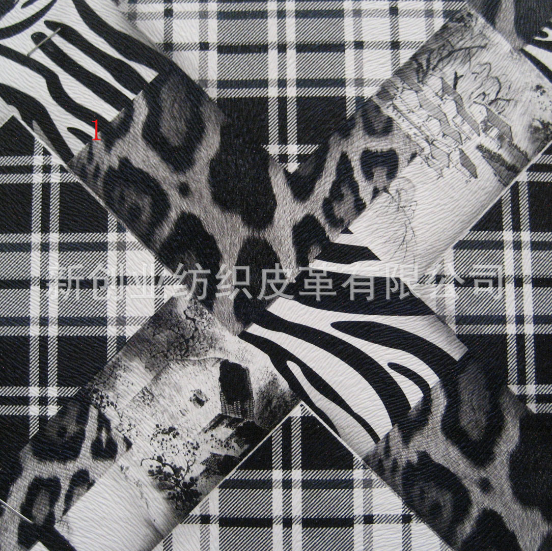 印花格子蝴蝶花纹印花沙发革手袋箱包料人造革装饰革工艺品皮革