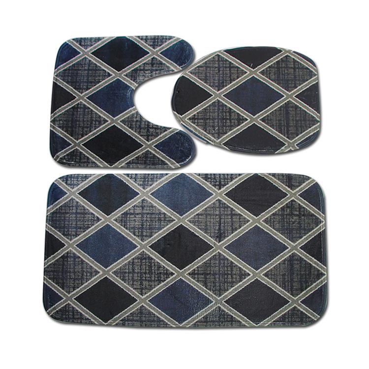 Cross-Border Popular Heat Transfer Flannel Printed Toilet Three-Piece Carpet Set Bathroom Water-Absorbent Non-Slip Floor Mat Wholesale