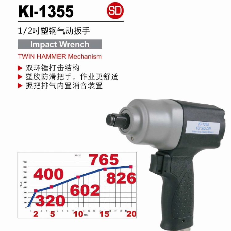 冠亿 1/2"双锤式塑钢气动扳手 风炮KI-1355-CR 379NM