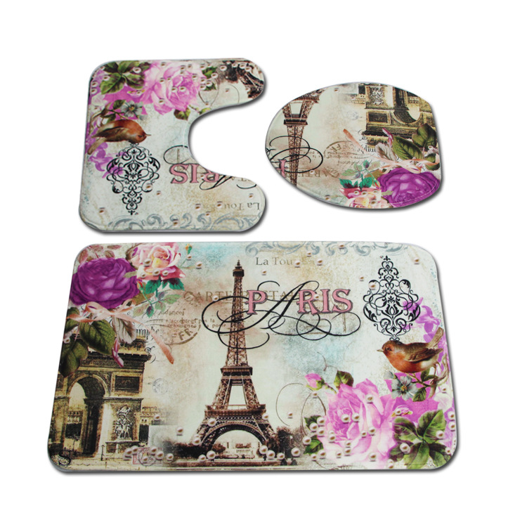 Cross-border explosions thermal transfer flannel Printing toilet three-piece carpet bathroom absorbent non-slip mat wholesale