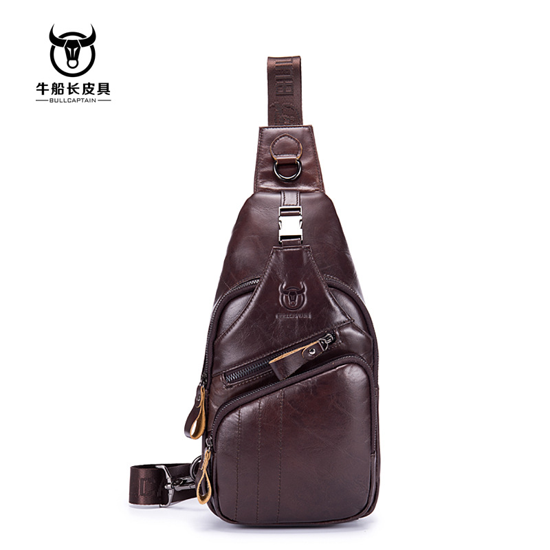 Bullcaptain Guangzhou leather wholesale men's leather leisure sports chest bag manufacturer