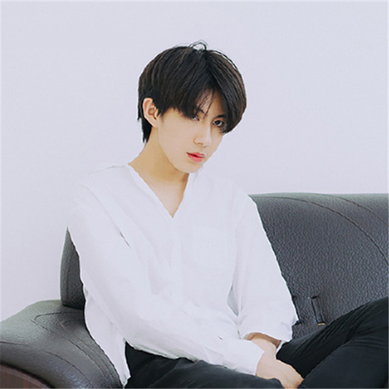 LAZADA Spot Korean Handsome Women and Men's Wig Short Straight Hair Mid-split Bangs High Temperature Silk Chemical Fiber Wig Headgear