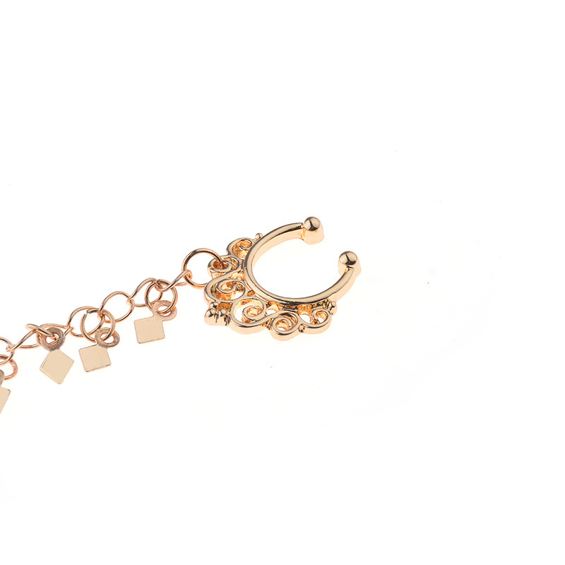 Pendientes de estilo punk con gancho para la nariz, personalizados y creativos, estilo europeo y americano, con borlas geométricas en forma de rombo y cadena, para mujer.