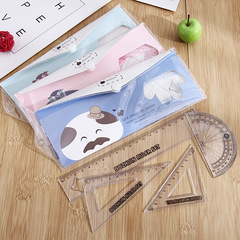 Simple transparent ruler set, student four-piece ruler set, learning stationery supplies, student ruler set set