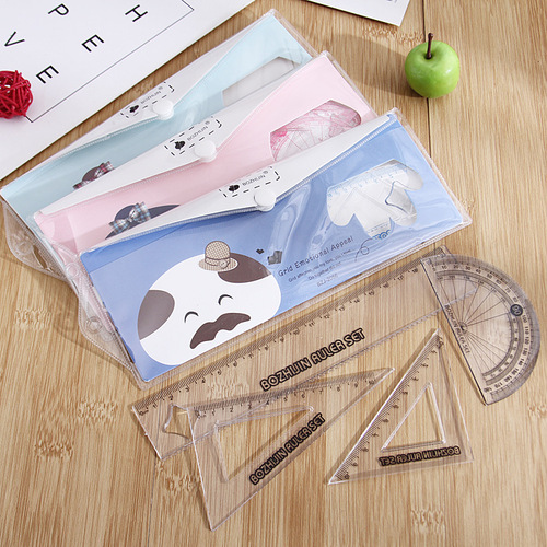 Simple transparent ruler set, student four-piece ruler set, learning stationery supplies, student ruler set set