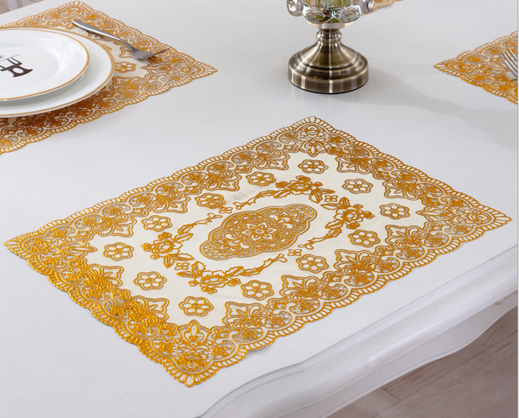 PVC gilding mantel pequeño posavasos mantel hogar antideslizante aislamiento tazón placa estera mesa de café paño fábrica al por mayor