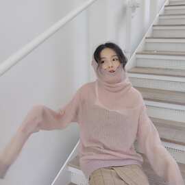 【现货】大喜庆高领毛衣女原宿ulzzang套头宽松加厚细针毛线衫女