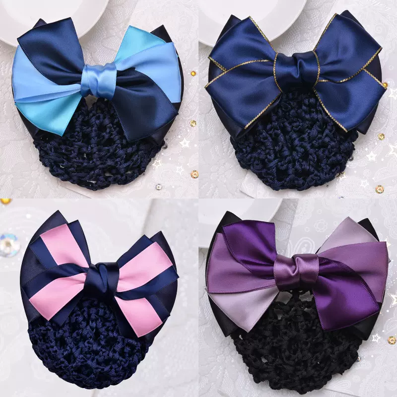 空姐蓝色韩版移动银行医院护士酒店电信职业网花发夹职业头花批发