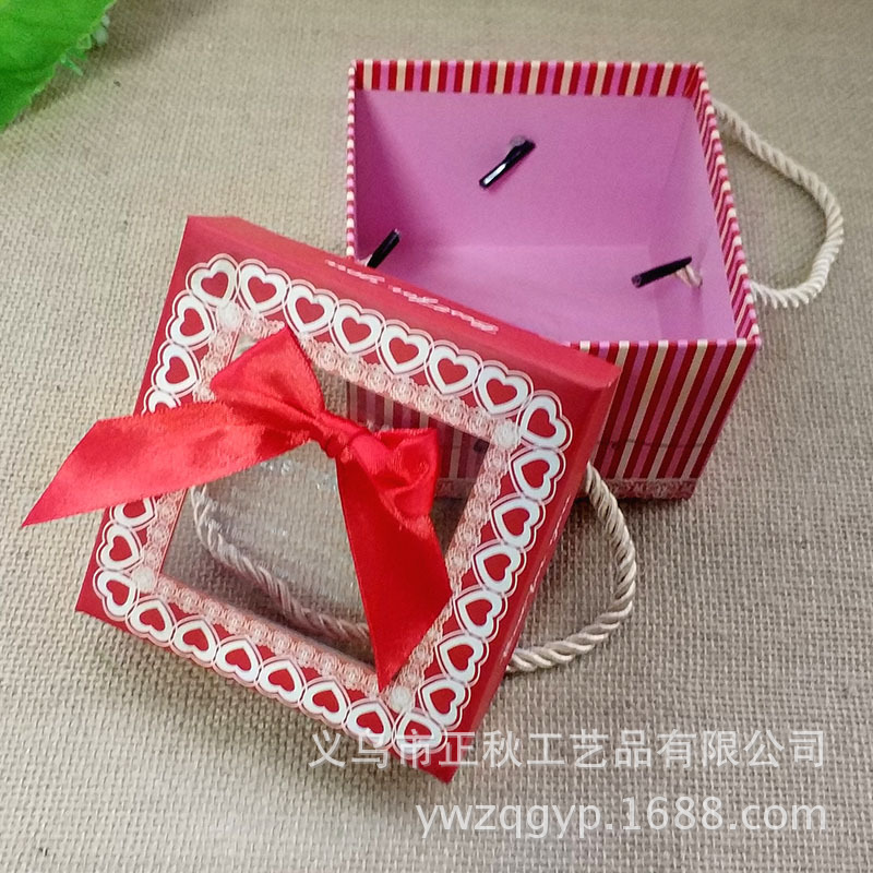 手提式纸质生日礼品包装盒天地盖圣诞礼盒开窗蝴蝶结巧克力纸盒